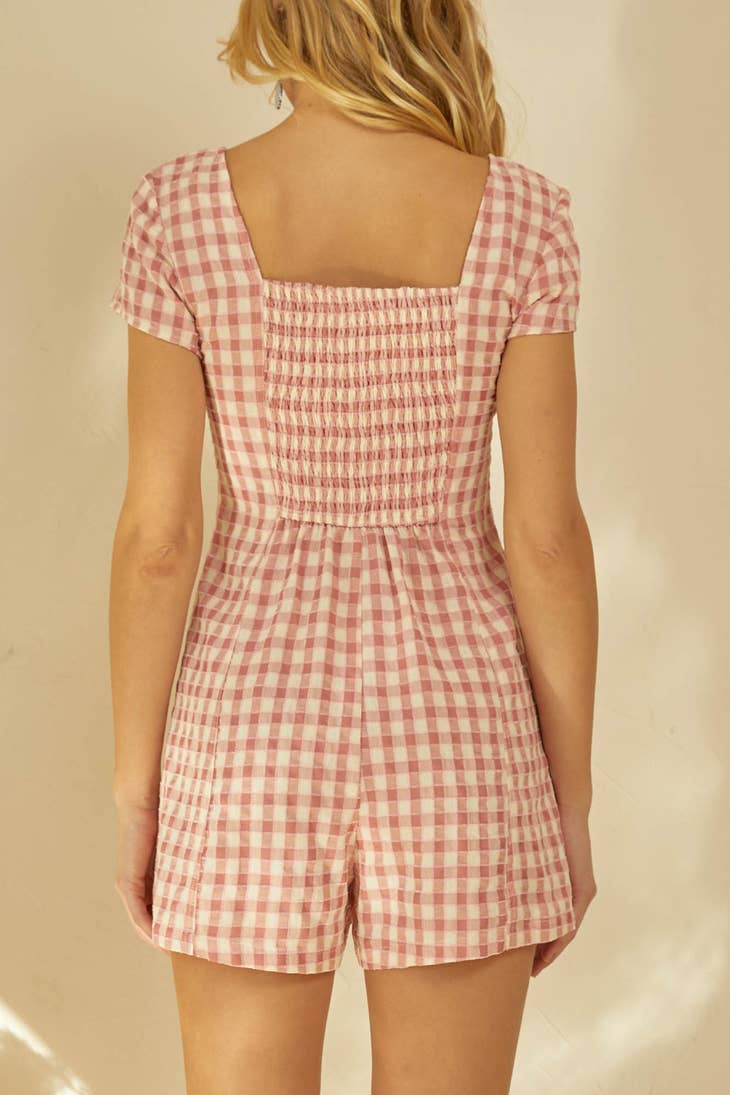 Plaid Button Front Romper