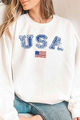 Washed USA Flag Crewneck