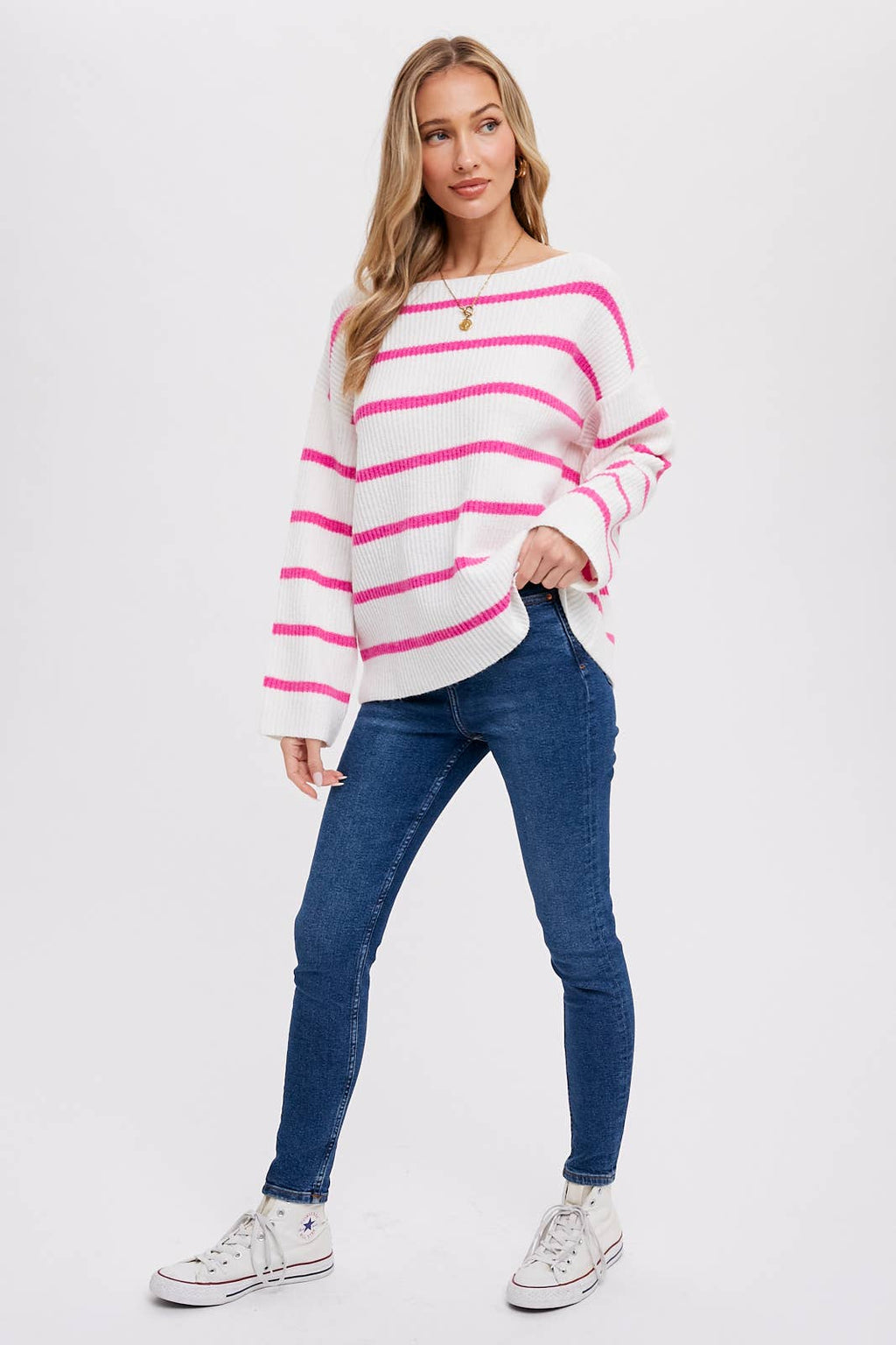 Stripe Ribbed Black Oversized Pullover