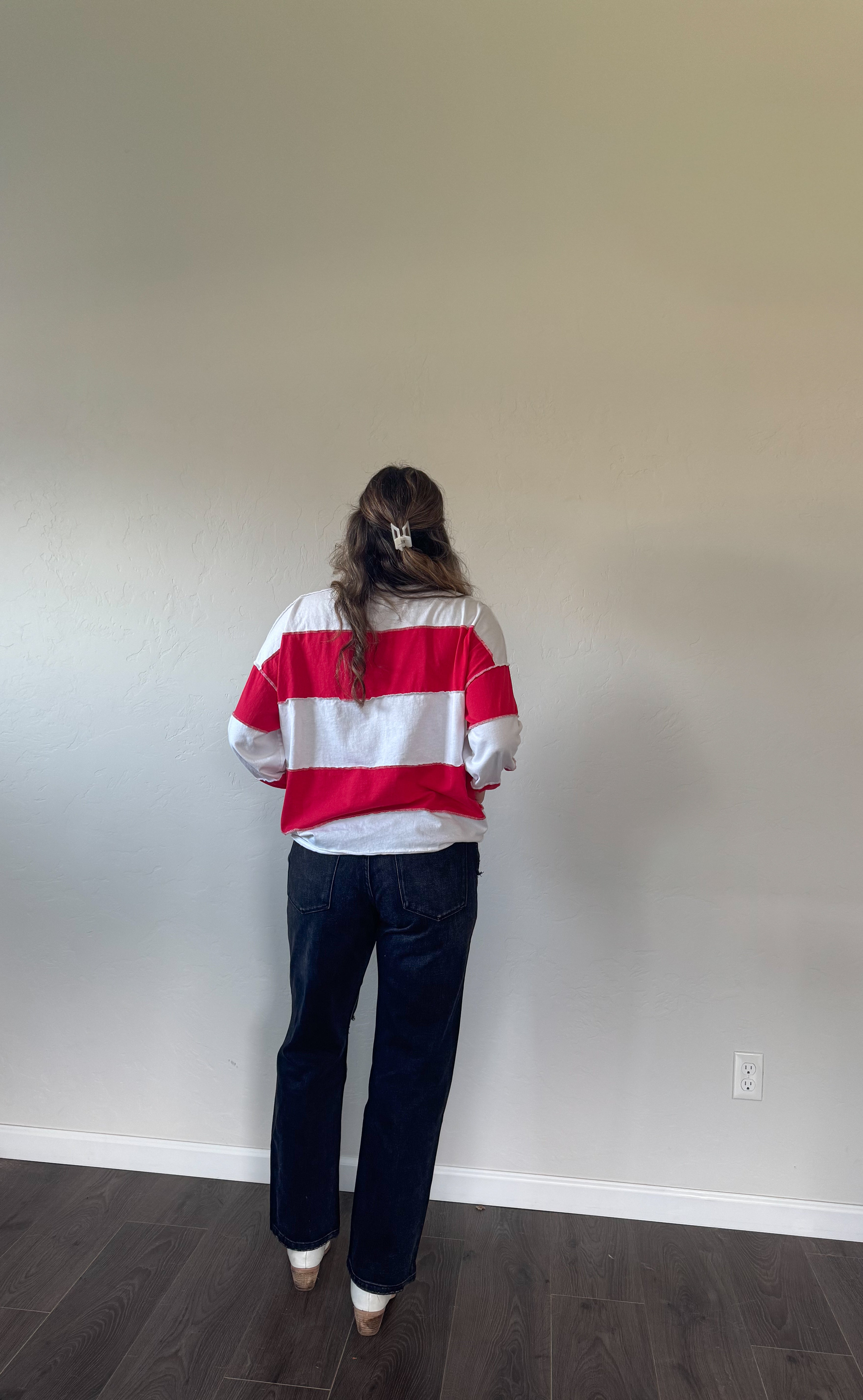 Contrast panel long sleeve slouchy pullovers