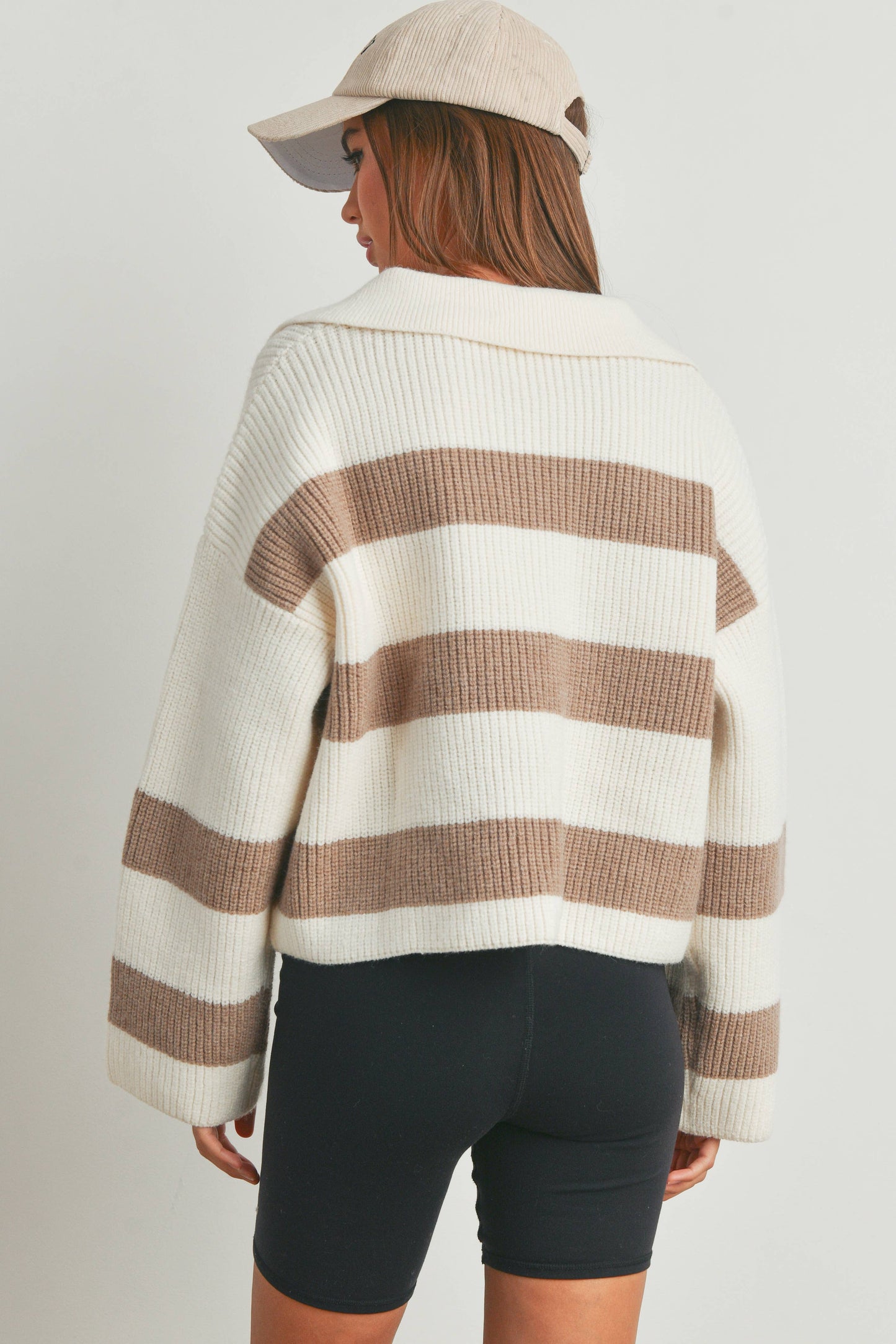 STRIPE DROP SHOULDER WITH WIDE COLLAR Sweater