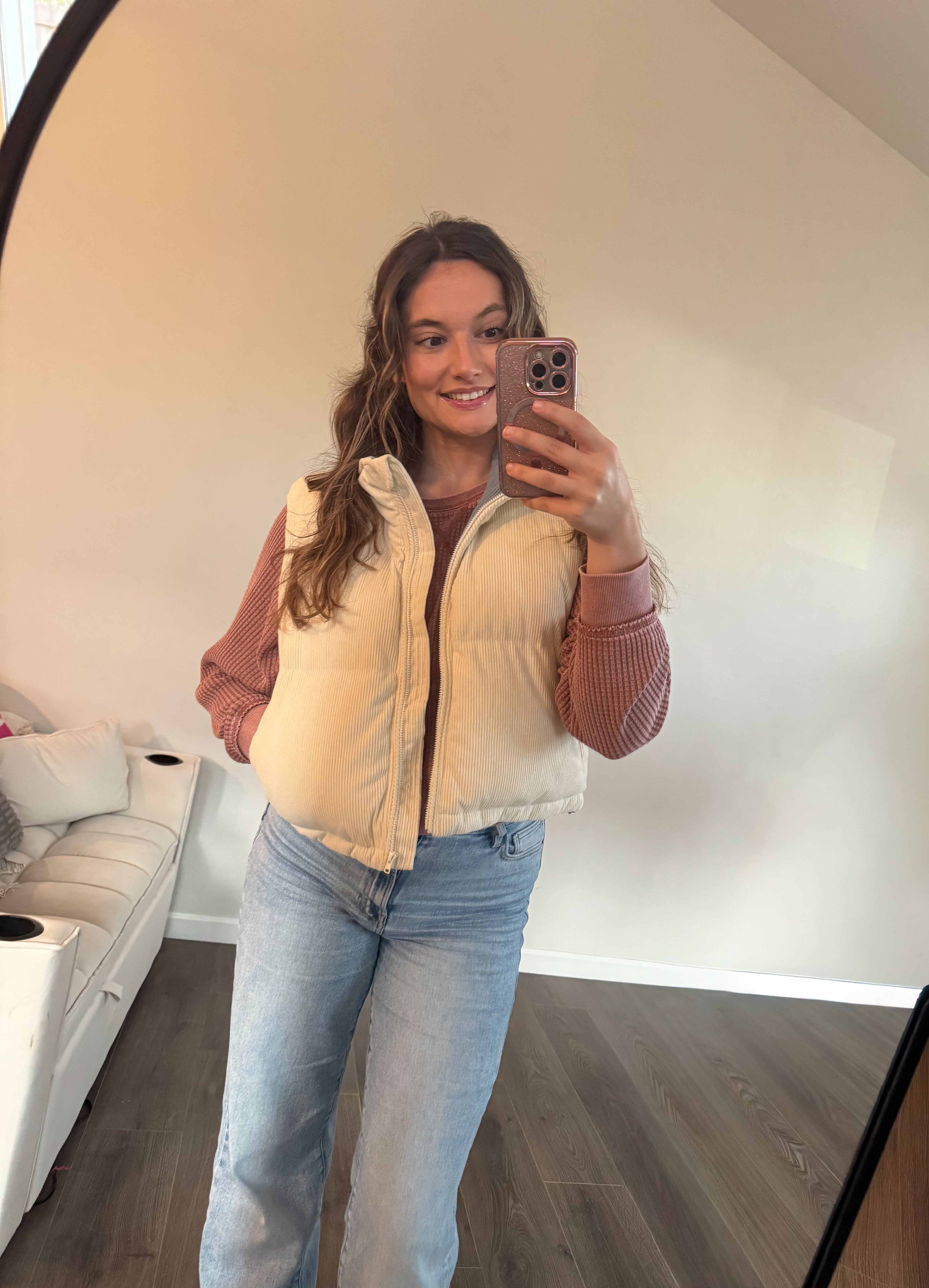 IVORY ADOREME CORDUROY PUFFER VEST