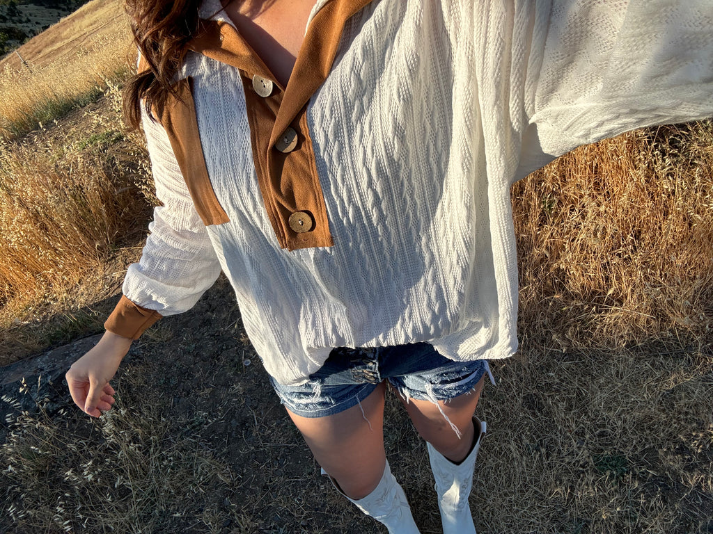 Solid knit with contrast suede top