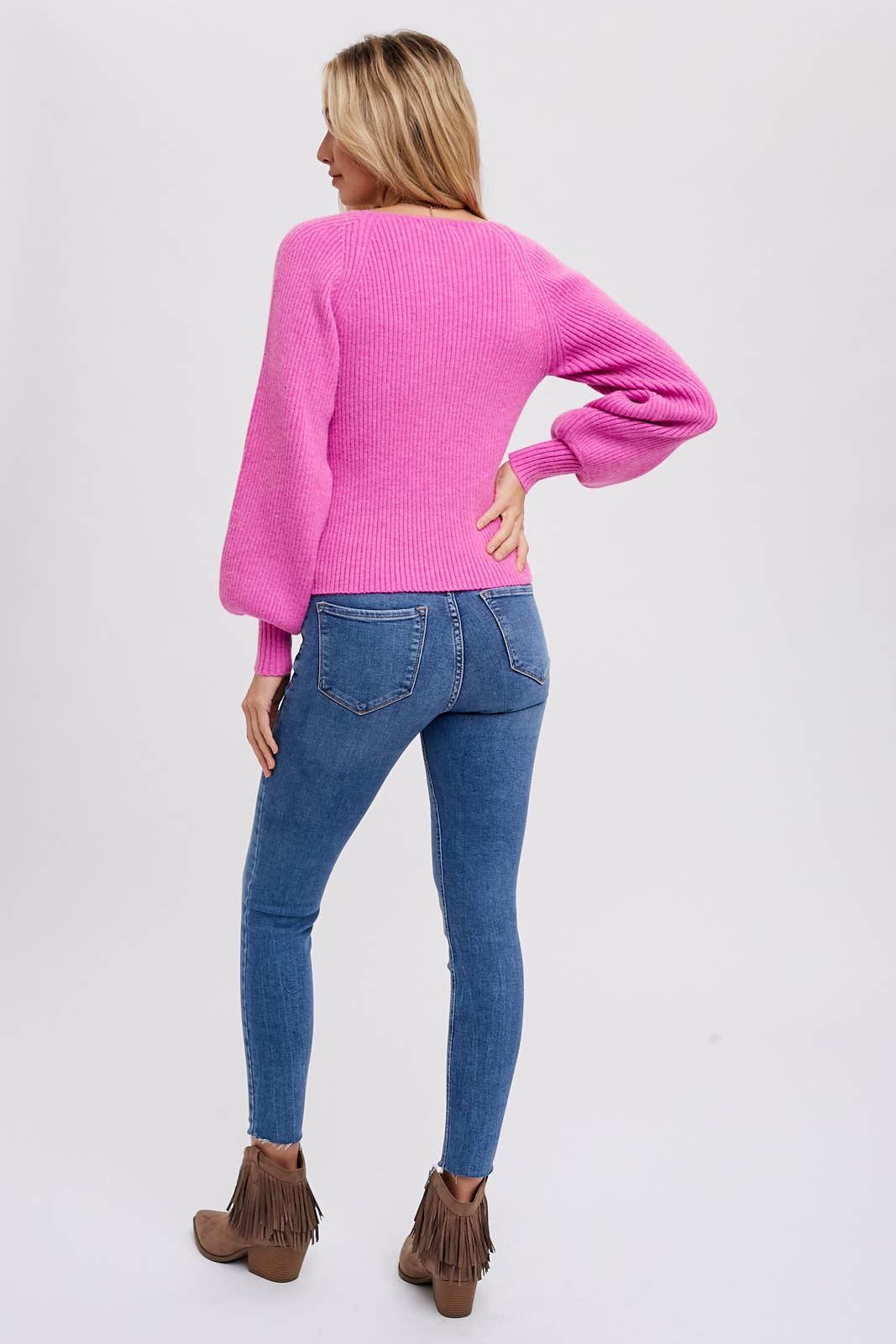 Hot Pink Sweetheart Neck Sweater