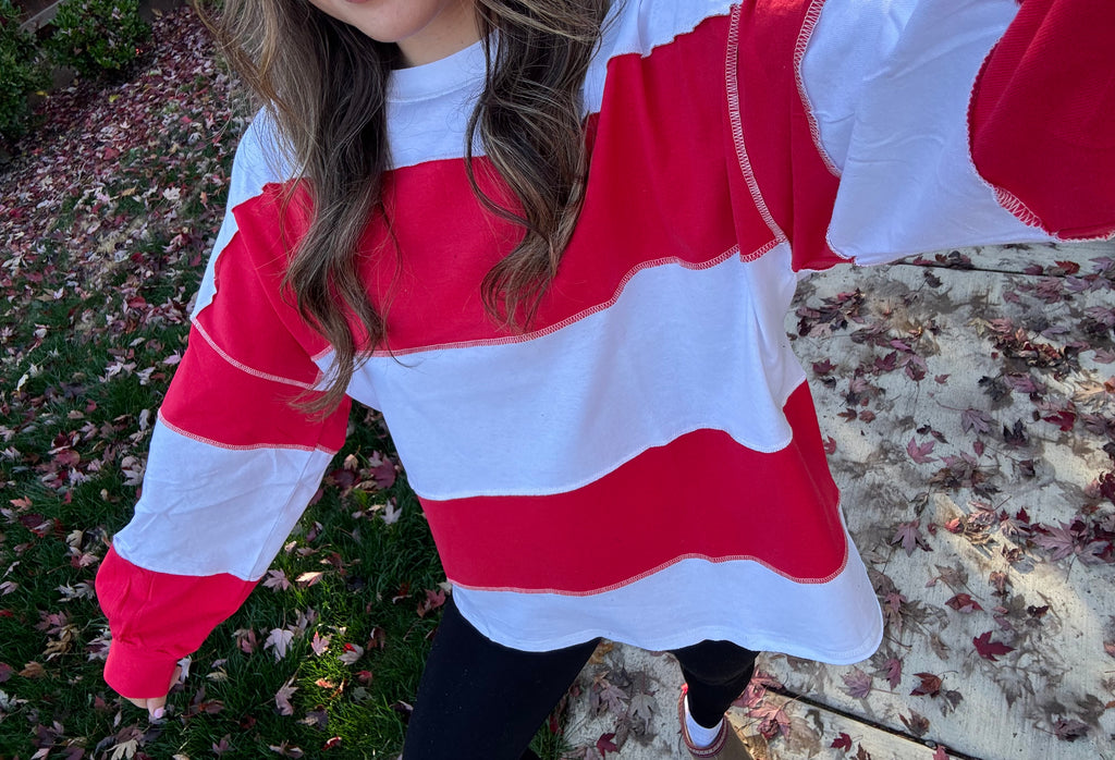 Contrast panel long sleeve slouchy pullovers