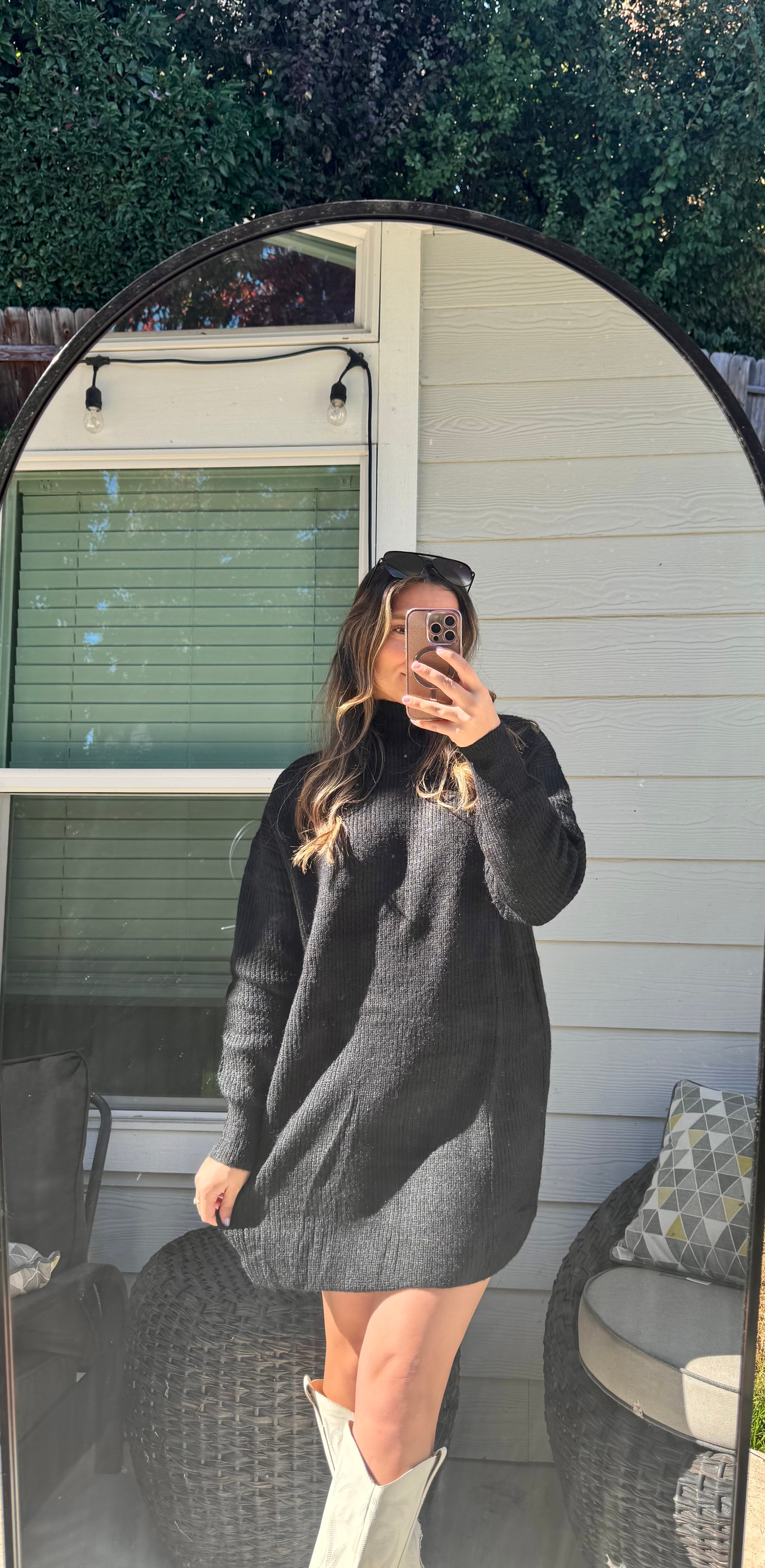 Mock neck knit sweater mini dress