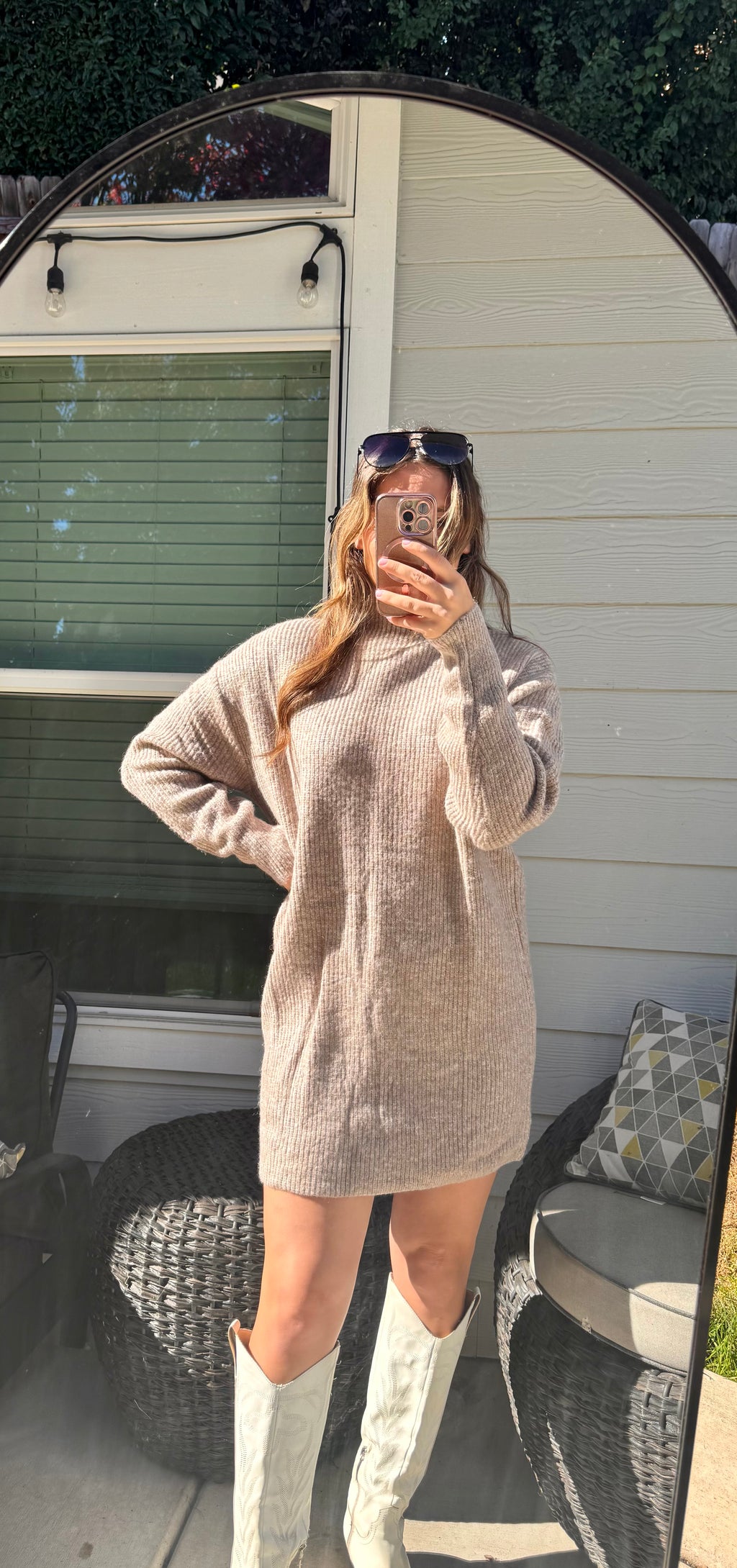 Mock neck knit sweater mini dress