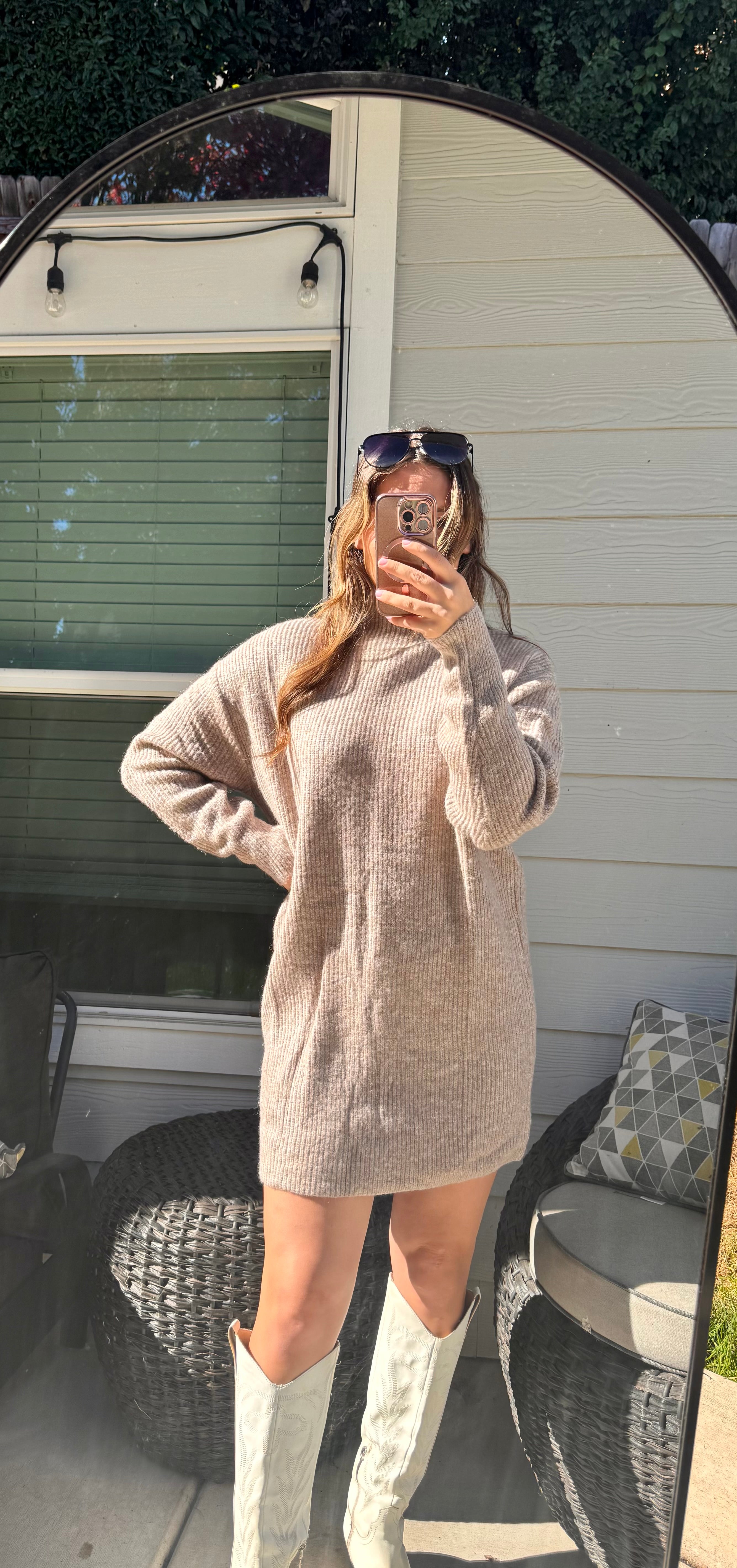 Mock neck knit sweater mini dress