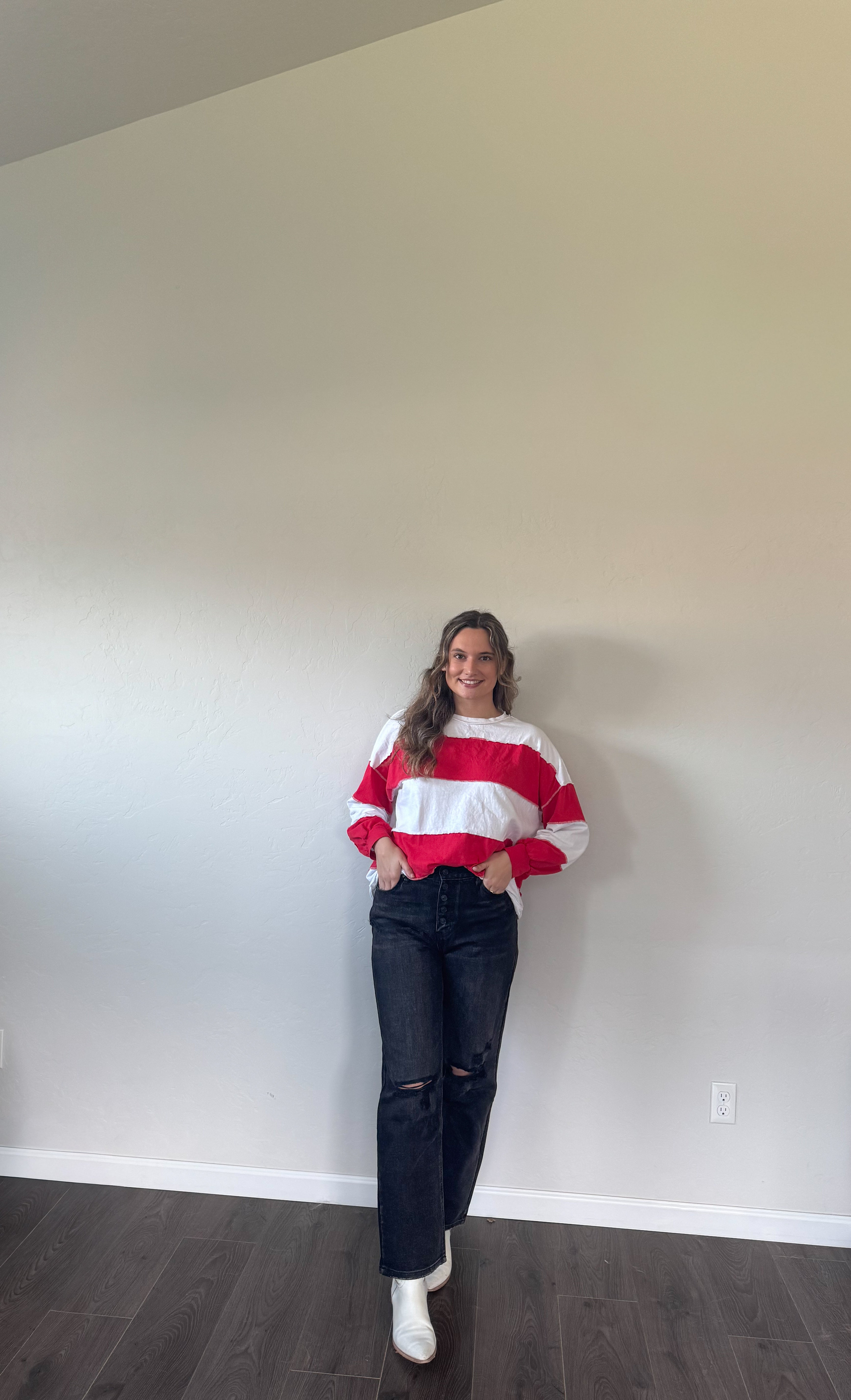 Contrast panel long sleeve slouchy pullovers