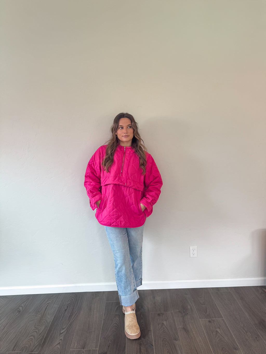 Quilted Half Zip Up Leopard Detailed Hoodie