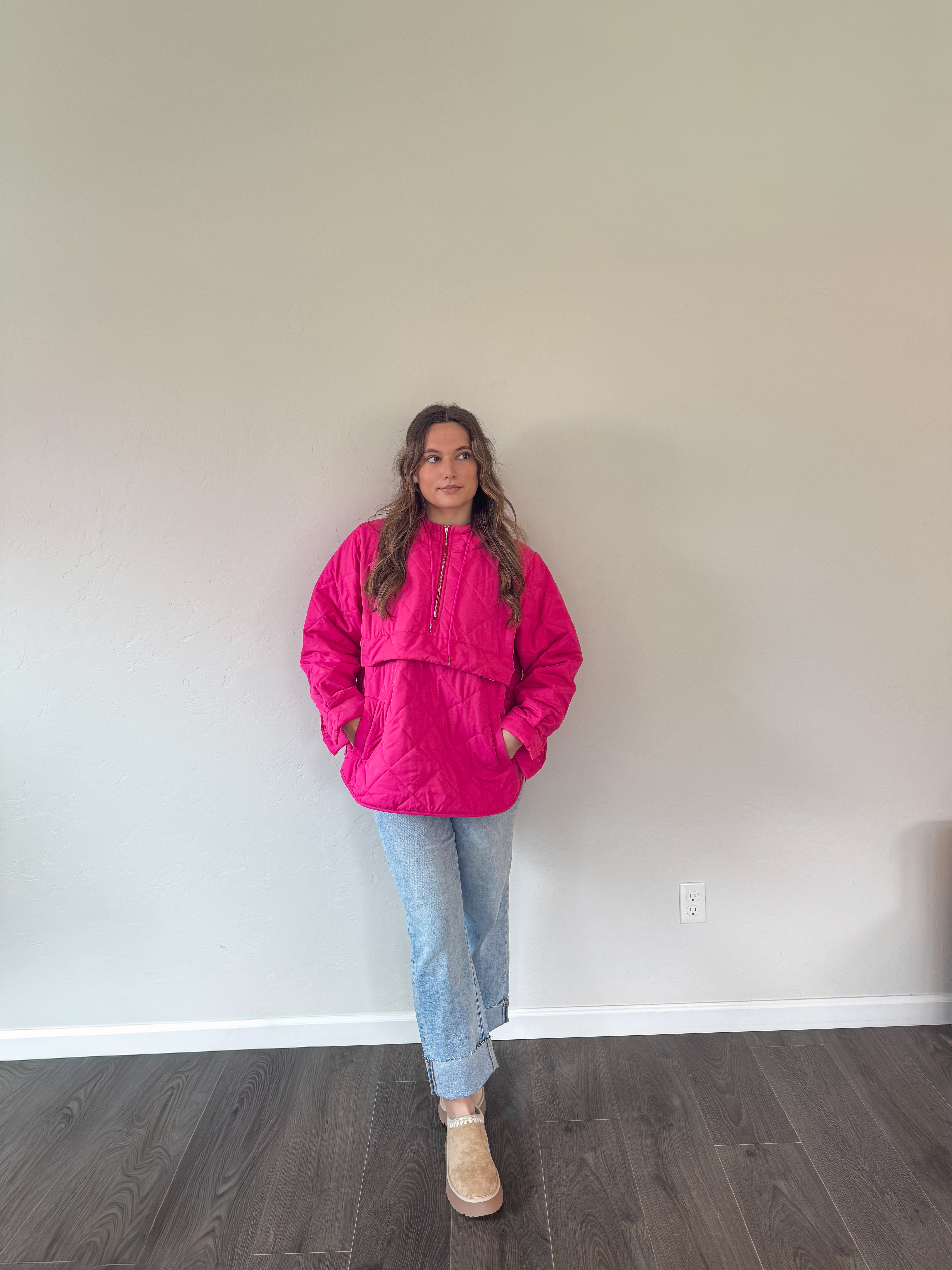 Quilted Half Zip Up Leopard Detailed Hoodie