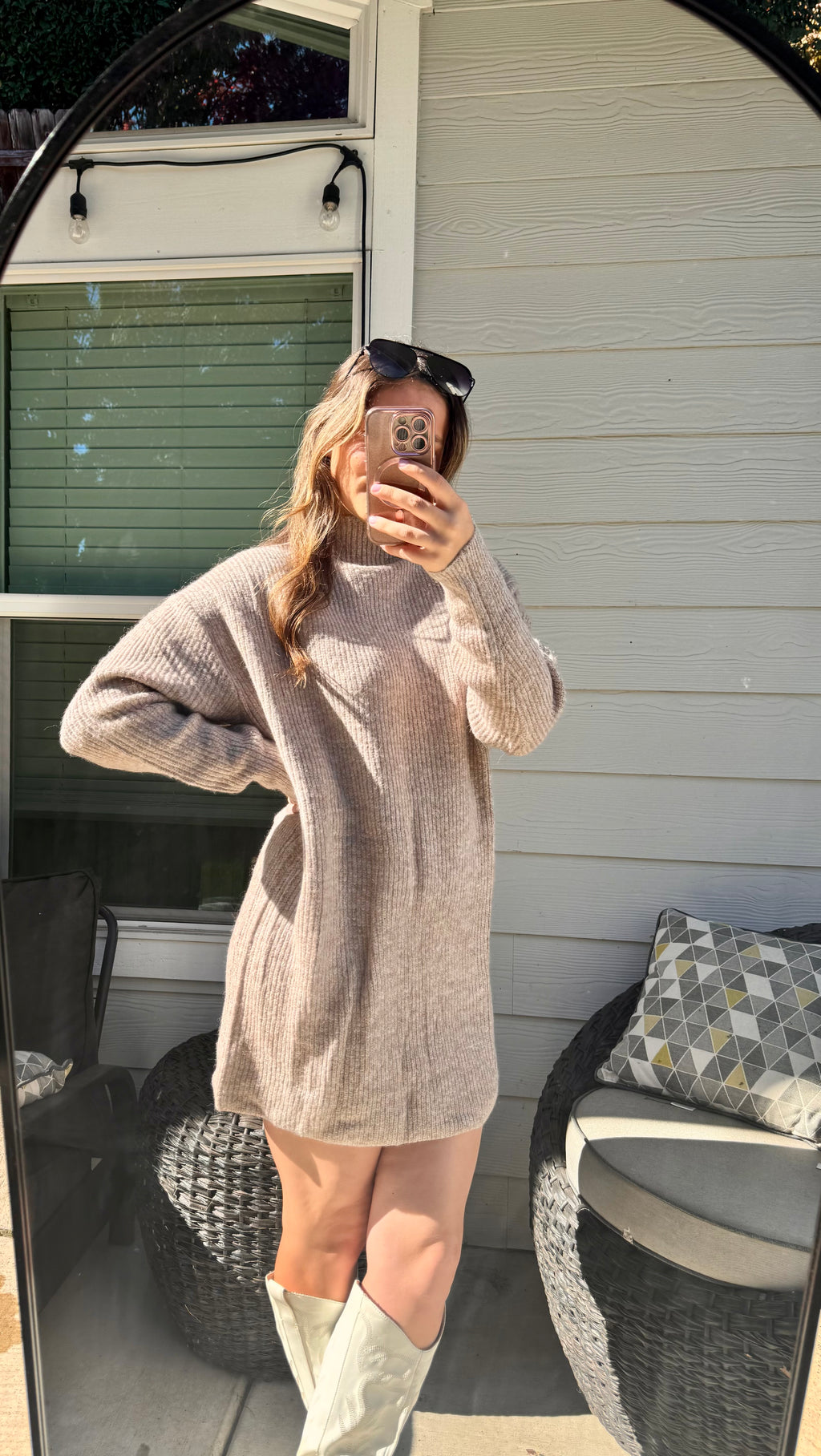 Mock neck knit sweater mini dress
