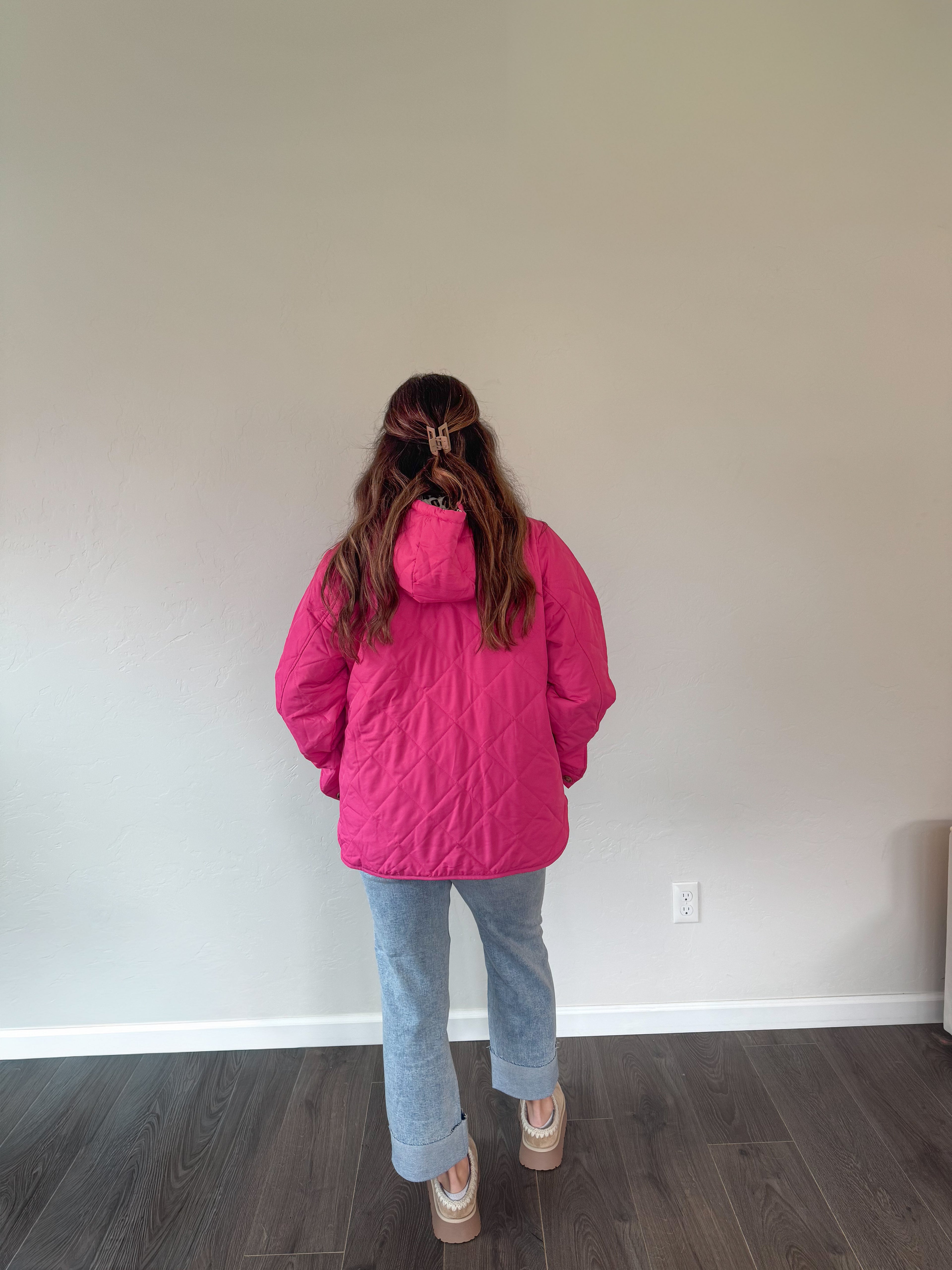 Quilted Half Zip Up Leopard Detailed Hoodie