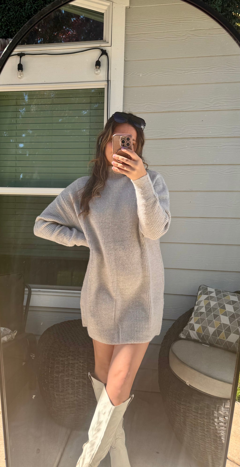 Mock neck knit sweater mini dress