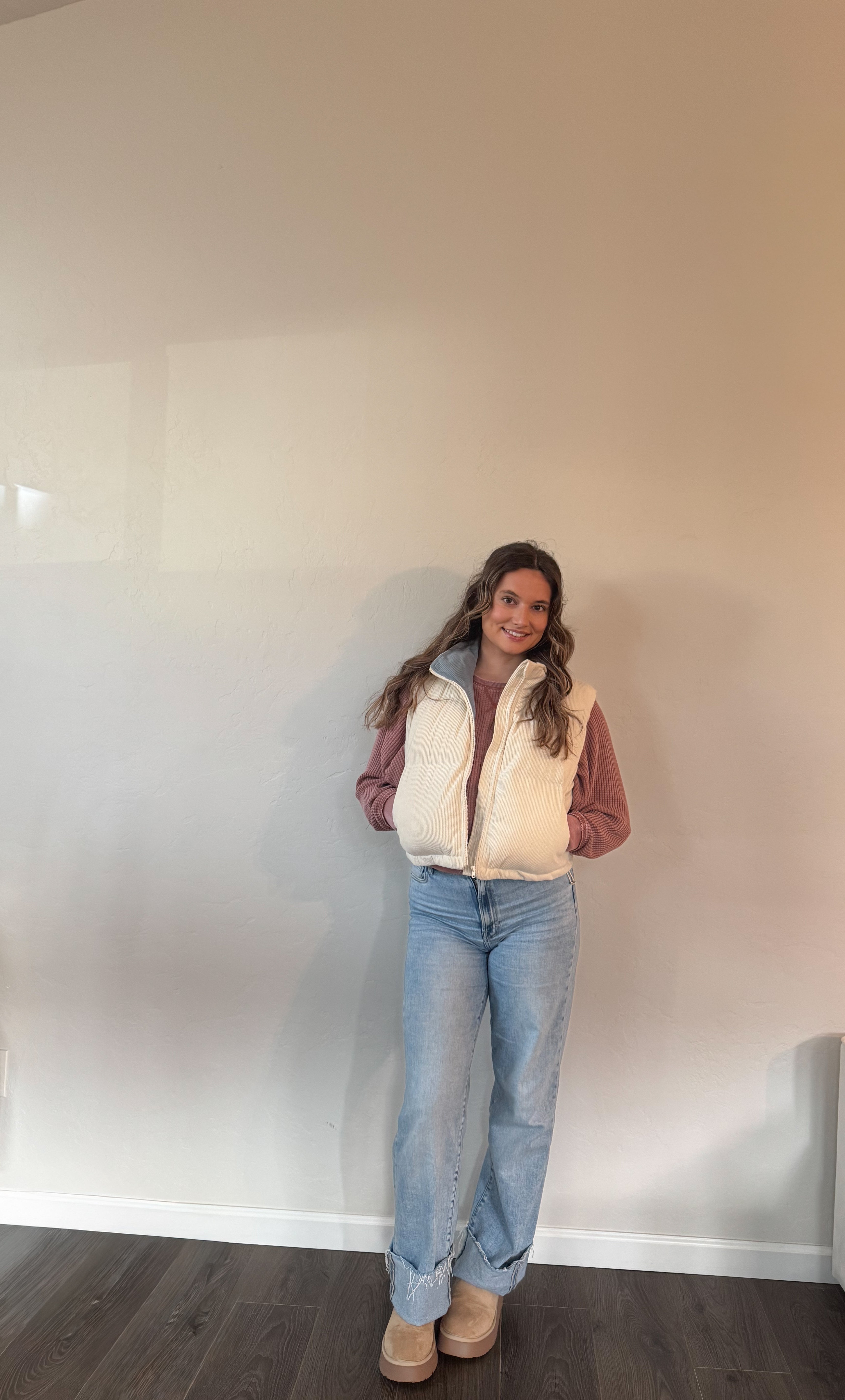 IVORY ADOREME CORDUROY PUFFER VEST