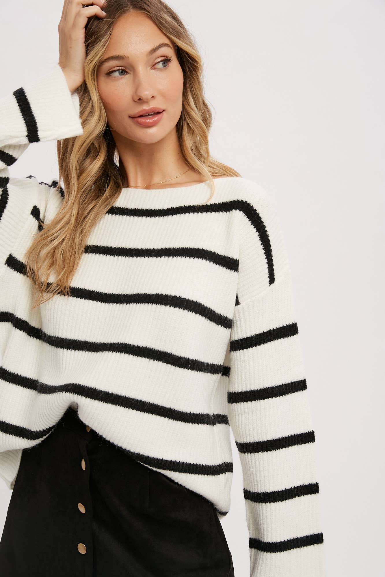 Stripe Ribbed Black Oversized Pullover