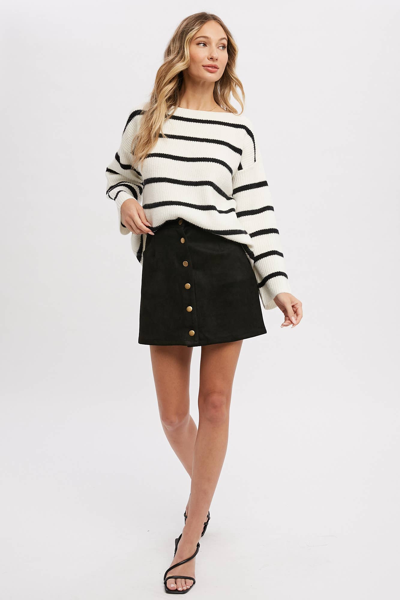 Stripe Ribbed Black Oversized Pullover