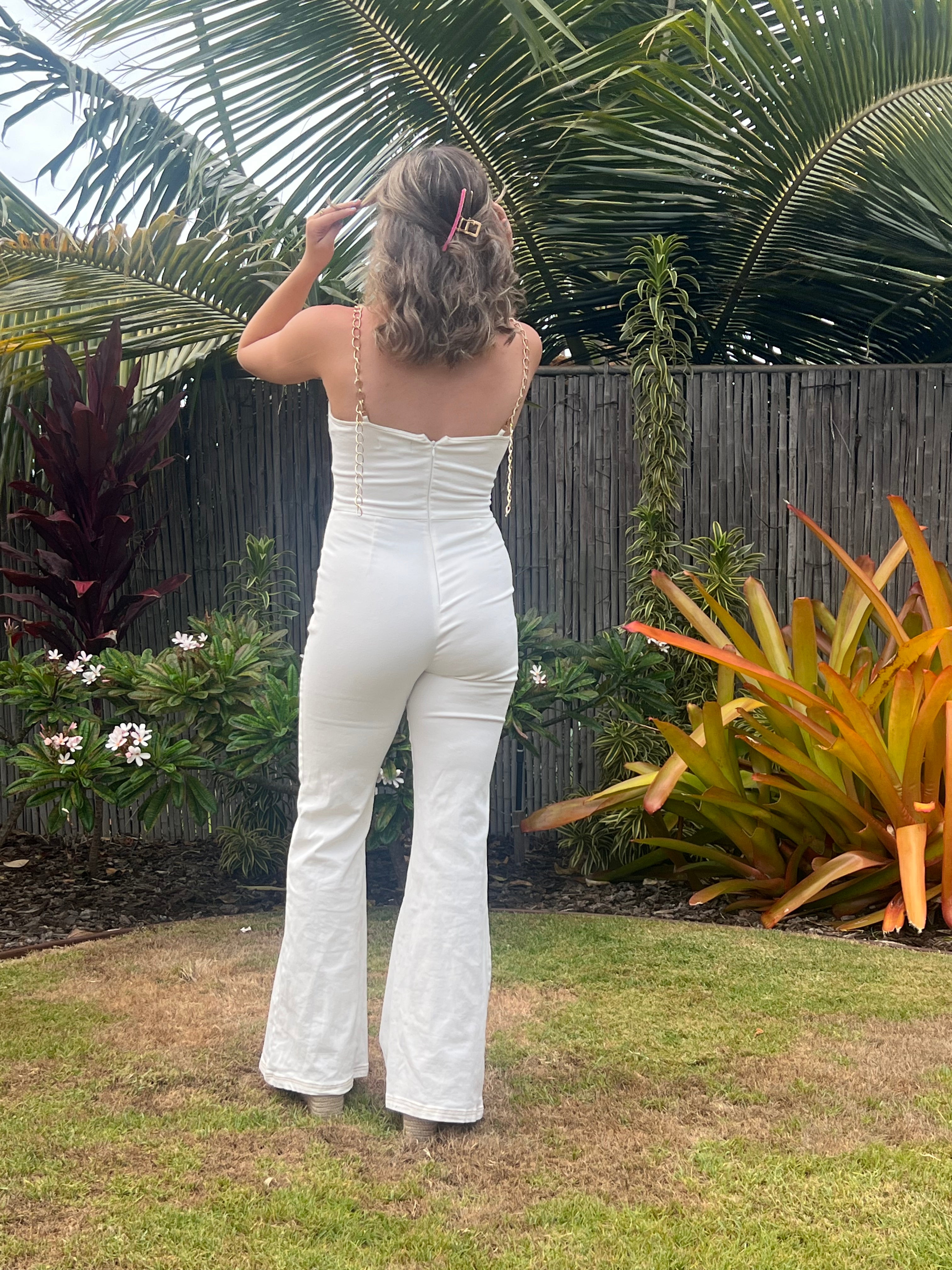 Chain Shoulder Detail Denim Jumpsuit