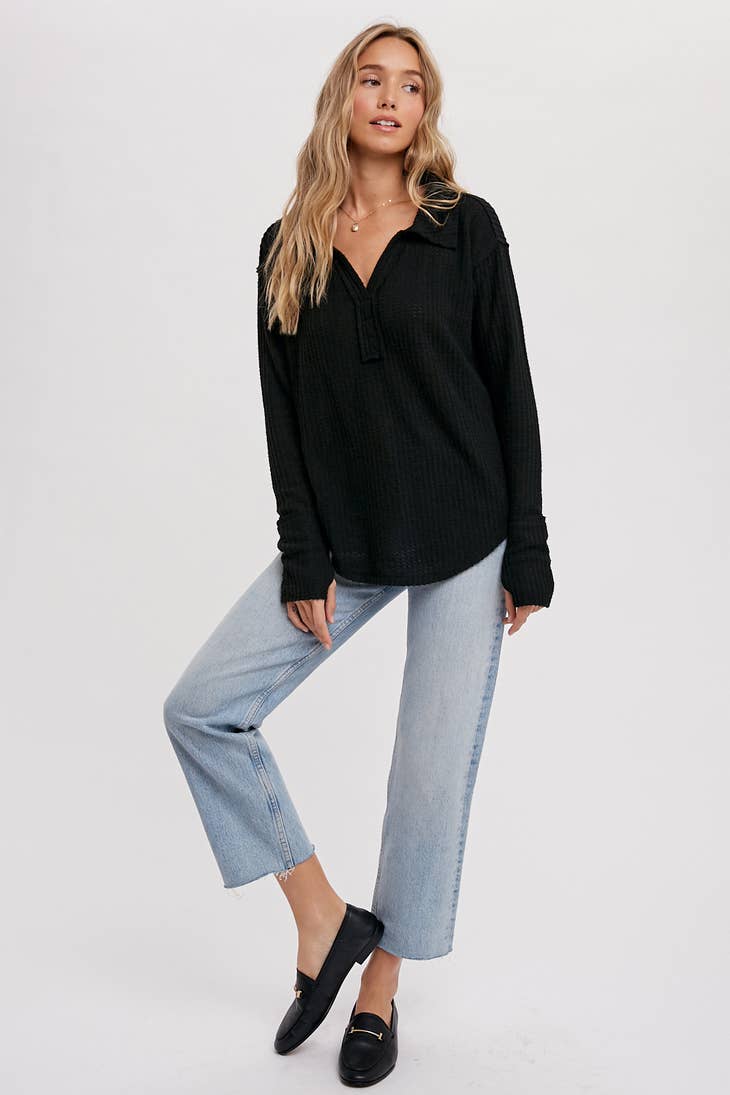 BRUSHED WAFFLE HENLEY TOP