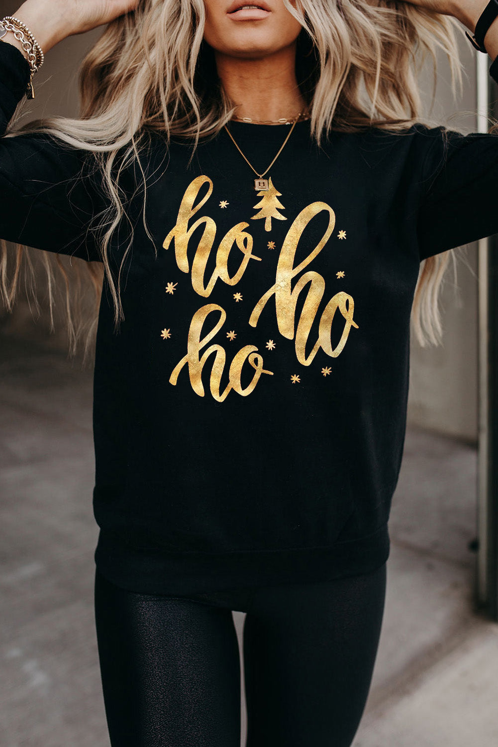 Black Christmas HO HO HO Graphic Crewneck Sweatshirt