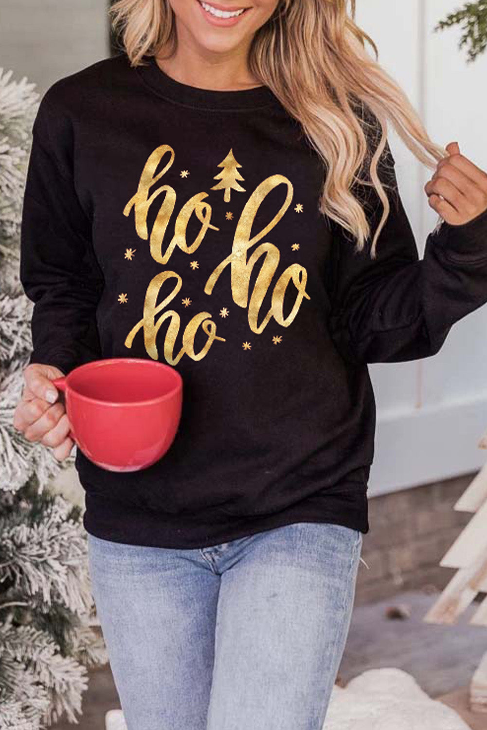 Black Christmas HO HO HO Graphic Crewneck Sweatshirt