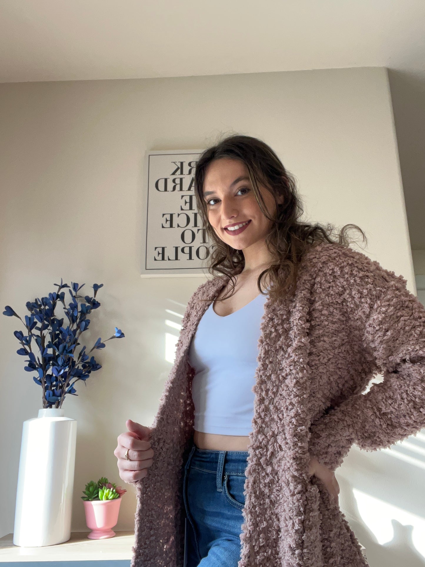 FLUFFY BOUCLÉ OPEN FRONT CARDIGAN