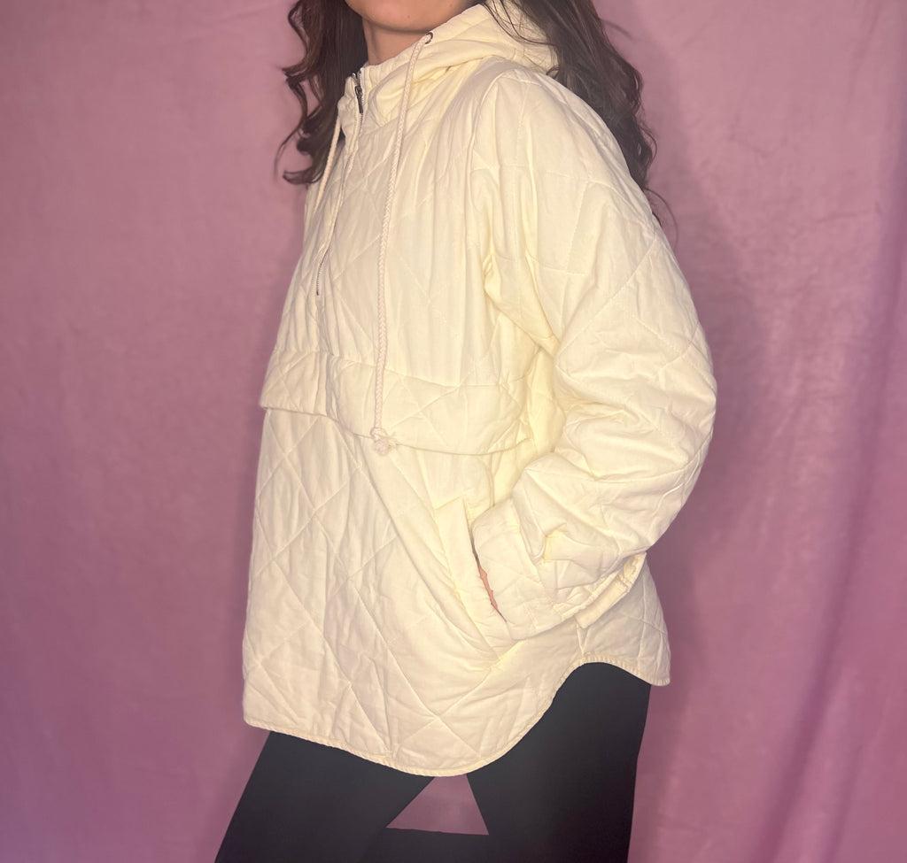 Washed Quilting and Padding Halff Zip-up Hoodie