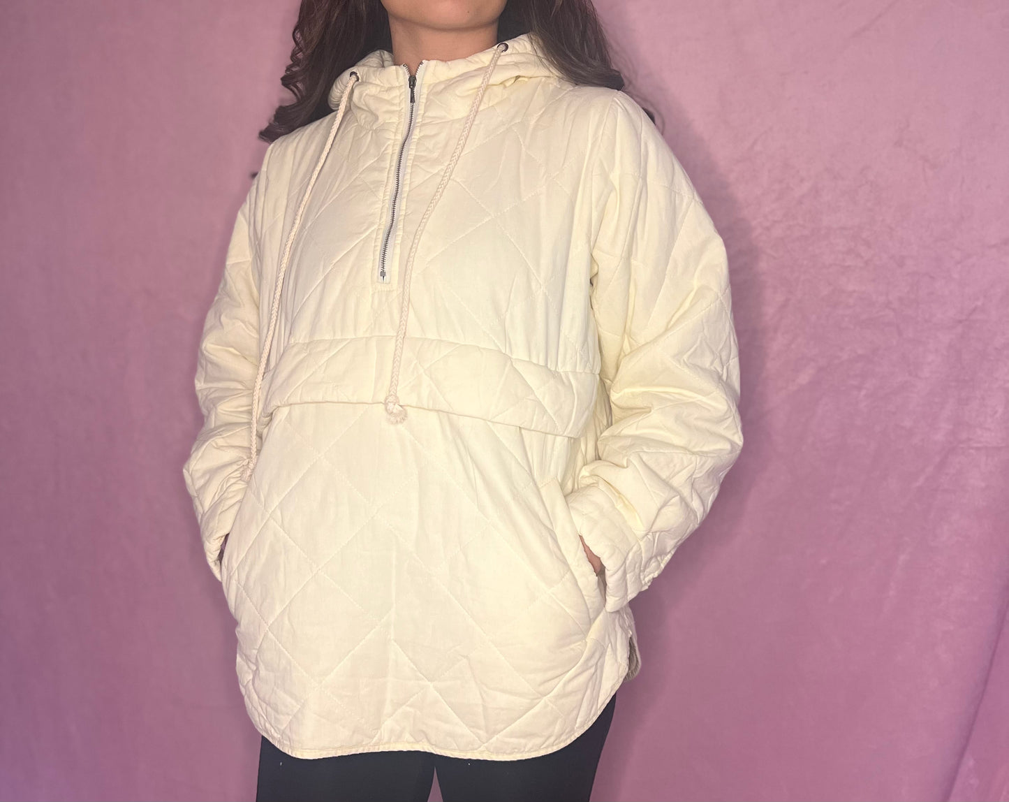 Washed Quilting and Padding Halff Zip-up Hoodie