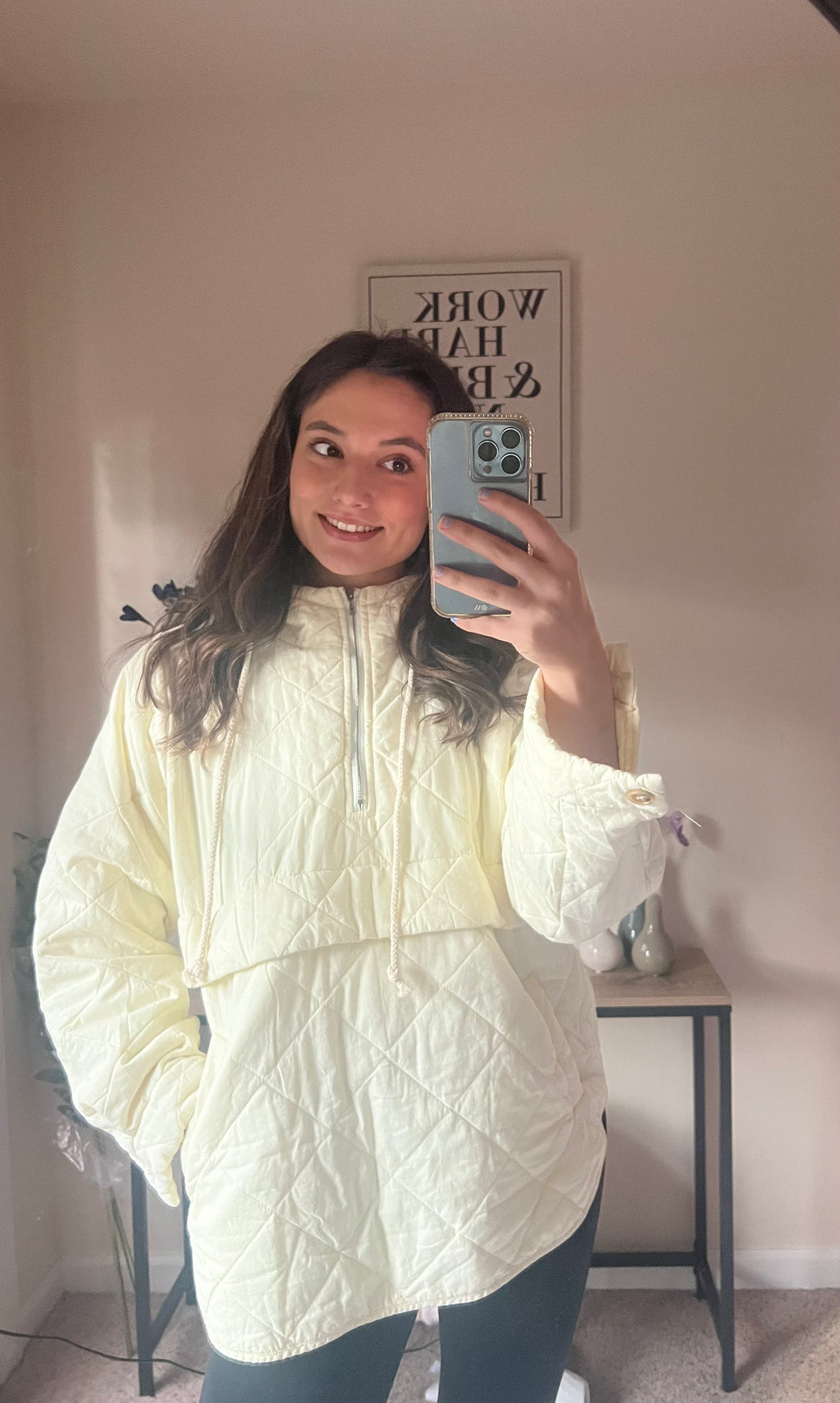 Washed Quilting and Padding Halff Zip-up Hoodie