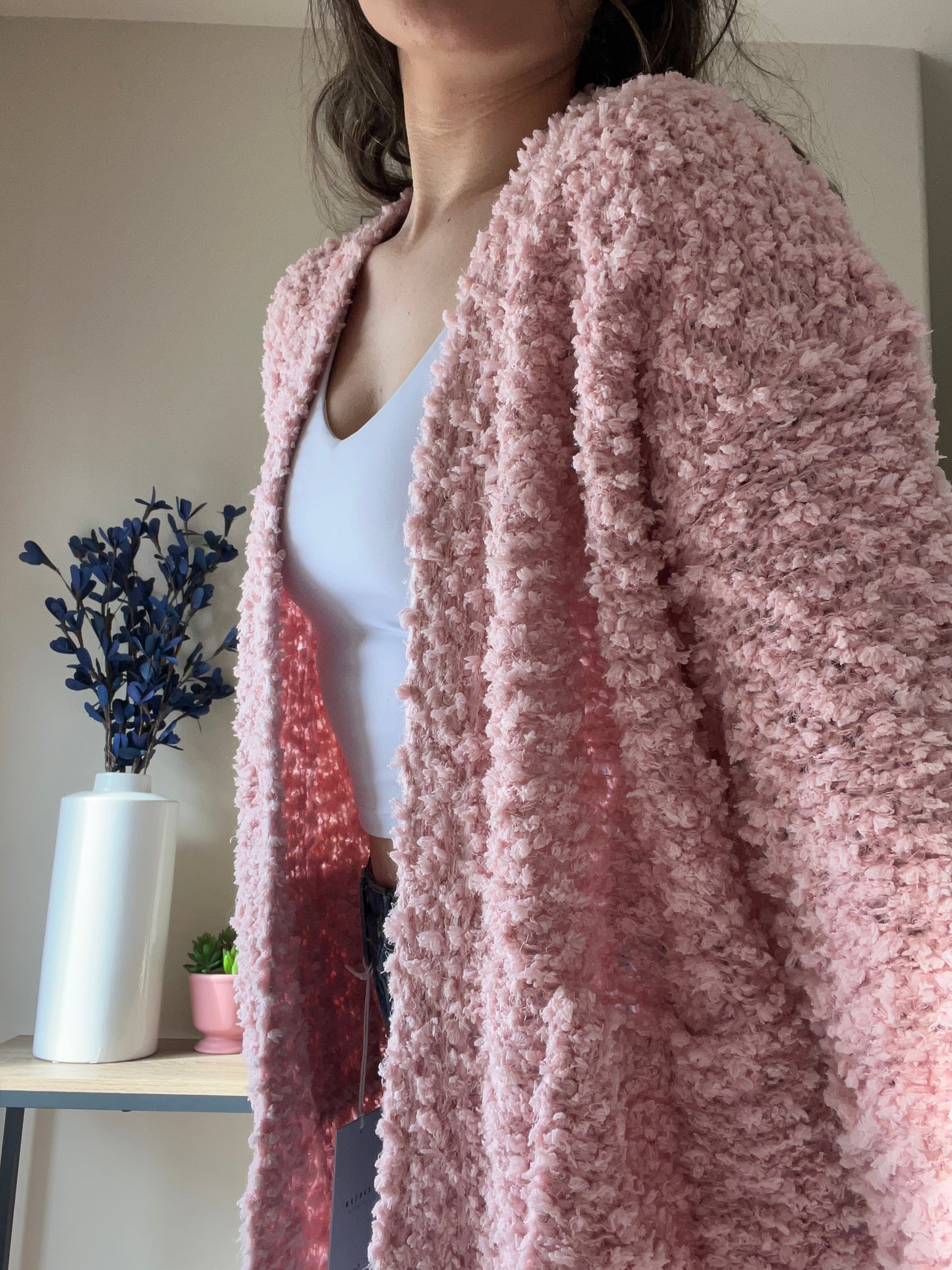 FLUFFY BOUCLÉ OPEN FRONT CARDIGAN