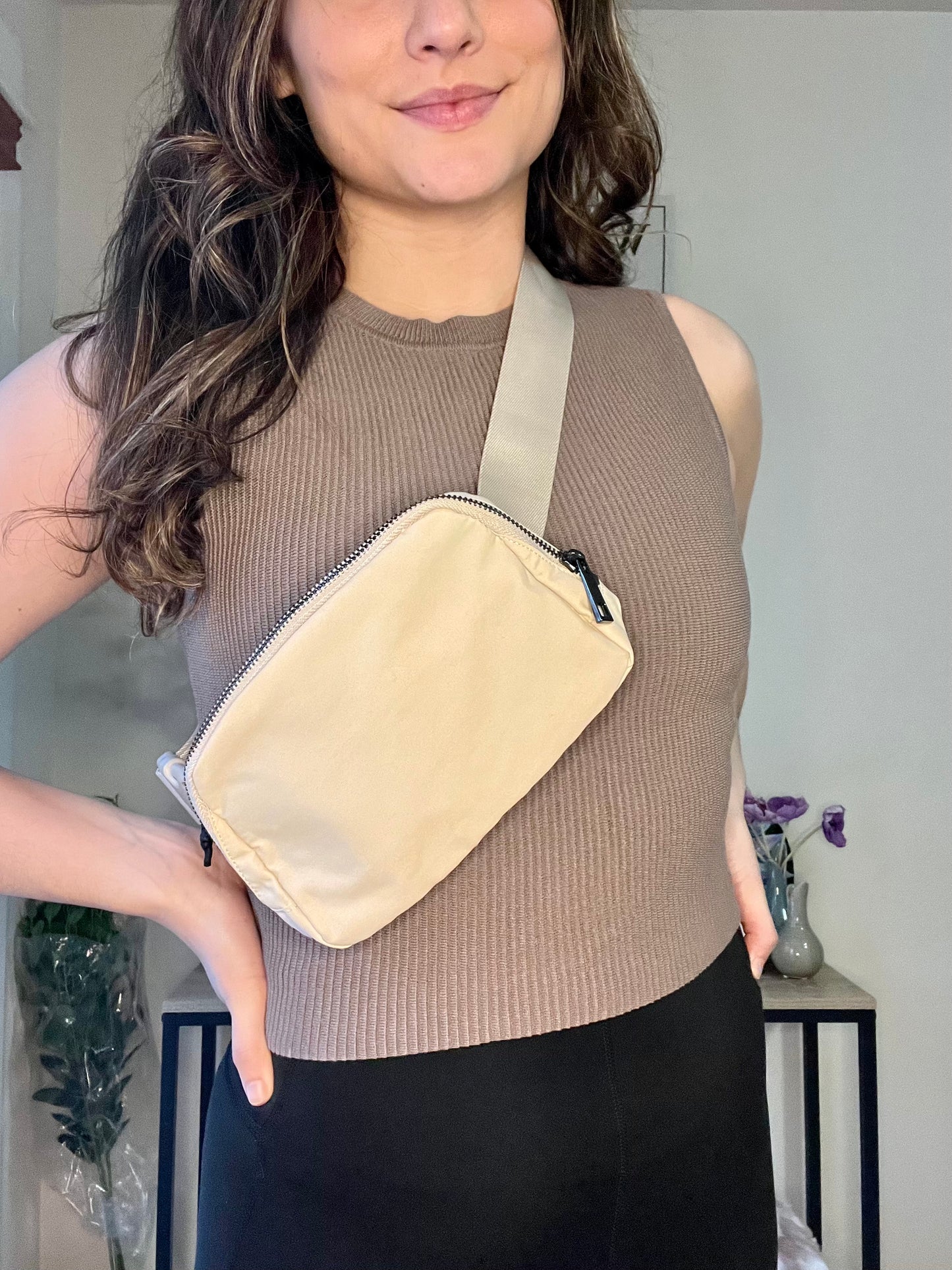 Nylon LuLa Shoulder Sling Belt Bag - Beige