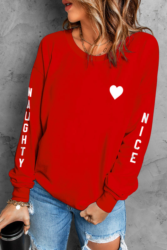 Red Letters Print Long Sleeve Pullover Sweatshirt